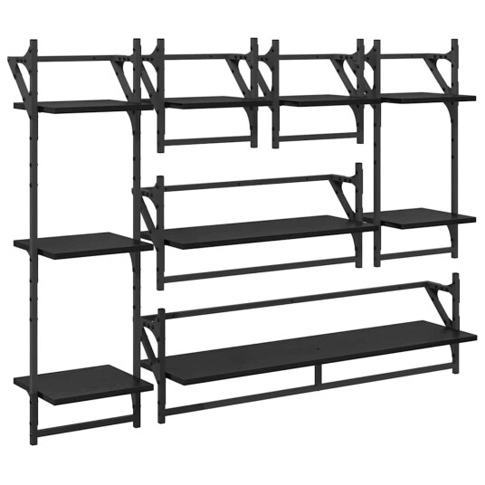 Vegghyllesett 6 pcs Svart Eik 100 x 25 x 30 cm Konstruert tre Vegghyllesett 6 pcs Svart Eik 100 x 25 x 30 cm Konstruert tre