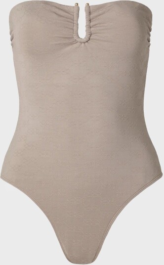 Malina Signature Gold Embellished Bandeau Swimsuit Brown S