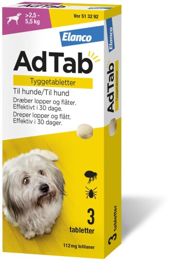 AdTab vet tyggetablett 112 mg til hund 3 stk