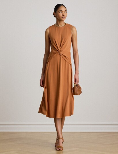 Lauren Ralph Lauren Twist Front Jersey Sleeveless Dress   Orange   32