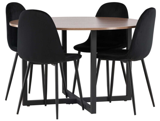 Venture Design Durango & Polar spisegruppe Svart/valnøtt 4 stoler & bord 120 cm