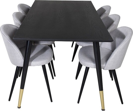 Venture Home Spisegruppe Dipp med 6 stk. spisestoler Velvet Svart