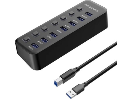 Premiumcord Premiumcord Hub Usb 3.2 7-Porter Med Portsvitsjer 5G Superspeed Svart