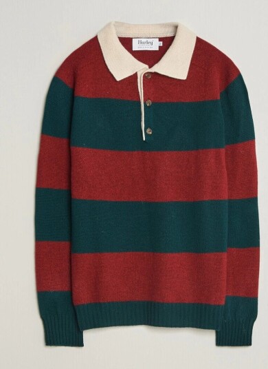 Harley Of Scotland Supersoft 2ply Lambswool Rugby Green/Red