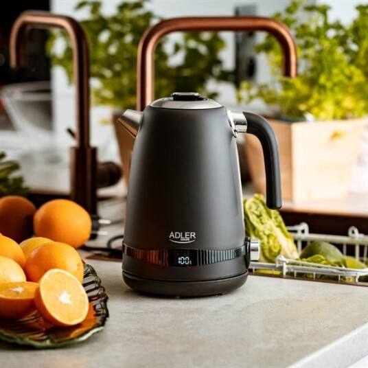 Adler Vannkoker 1,7L 2200W med Justerbar Termostat og Vannivåindikator Rustfritt Stål Svart