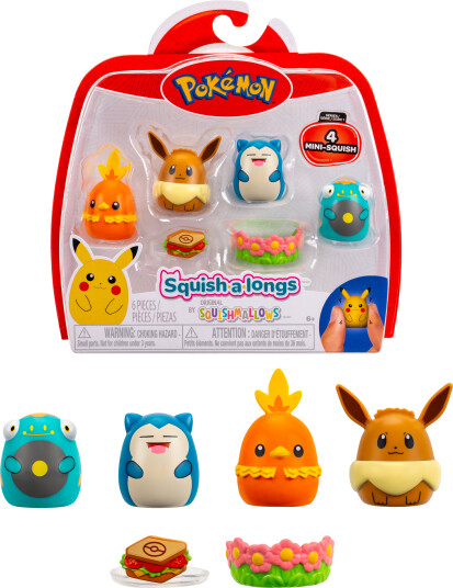 Pokémon Squishalongs 4-pakning Plysjfigurer med Eevee og Snorlax