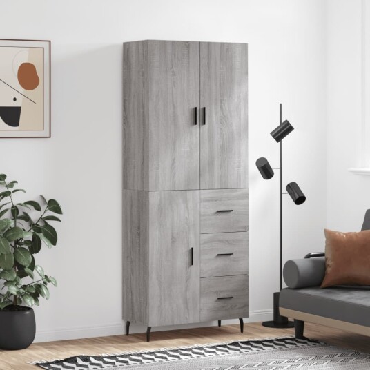vidaXL Highboard grå sonoma 69,5x34x180 cm konstruert tre 8720845411701