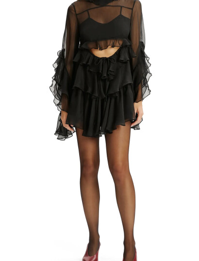 Bardot Anyssa Ruffle Mini Dress - Black - 40 Bardot Anyssa Ruffle Mini Dress - Black - 40