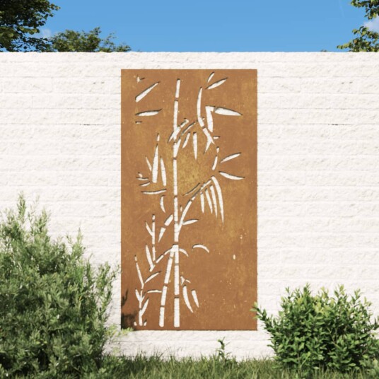 Veggdekorasjon til hage 105x55 cm cortenstål bambusdesign
