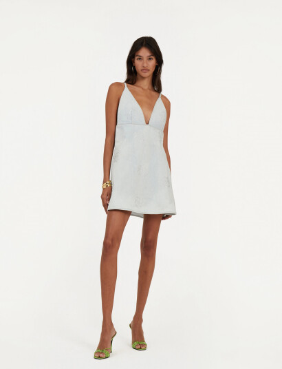 ROTATE Birger Christensen Denim Stud Mini Dress - Blue - 40
