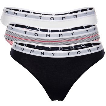Tommy Hilfiger Truser 3P Essentials Thong Hvit/Marine bomull X-Large Dame Tommy Hilfiger Truser 3P Essentials Thong Hvit/Marine bomull X-Large Dame