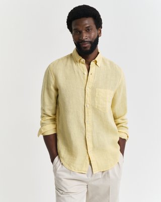 Gant Regular Fit Garment-Dyed Linen Shirt DUSTY LIGHT YELLOW XXL