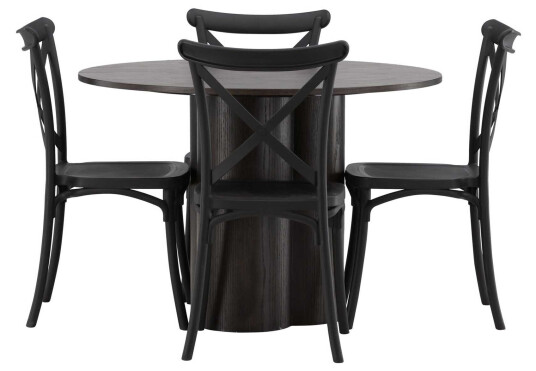 Venture Design Olivia & Crosett spisegruppe Svart/mokka 4 stoler & bord 110 cm