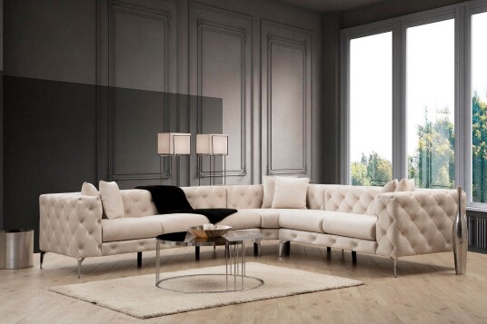 Beachport Stor Hjørnesofa 6 seters L formet Beige / Fløyel Beachport Stor Hjørnesofa 6 seters L formet Beige / Fløyel