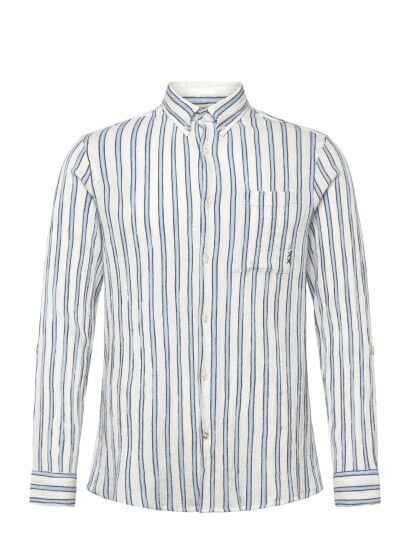 Scotch & Soda Striped Crinkle Structure Regularfit Shirt   Blue   M