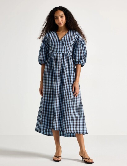 Lindex Midi Dress In Seersucker Blue XS