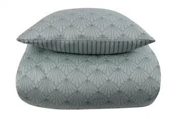 Borg Living Sengetøy dobbeltdyne - 200x220 cm - Vendbart design i 100 % bomullssateng - Fan green - Sengesett fra By Night