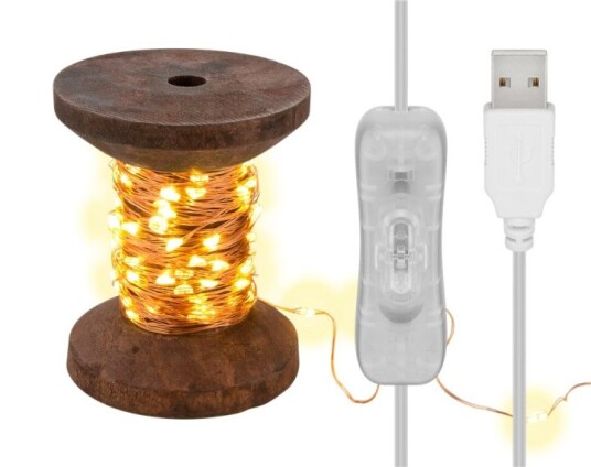 Goobay LED-lampor "Bobin" liten med 3 m USB-kabel 10 m ljusslinga med 100 mikro-LED i varmvitt 2700 K och strömbrytare On/Off