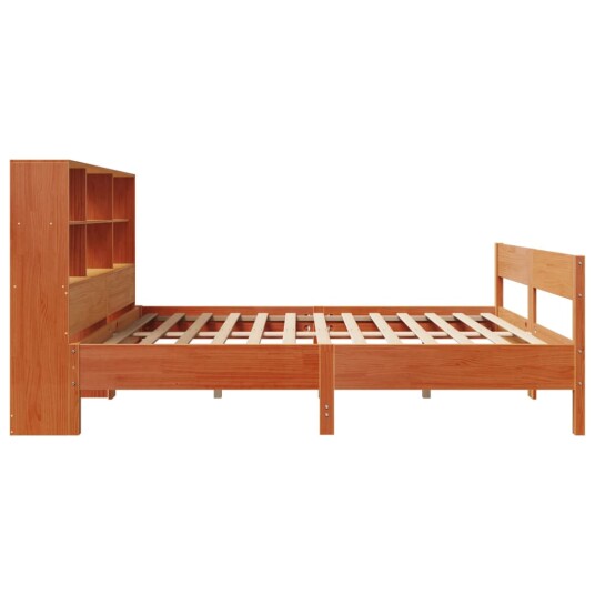 Seng med bokhylle uten madrass voksbrun 140x200 cm heltre furu 8721158617767