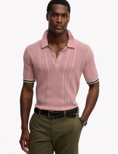 Superdry Knitted Texture S/S Polo   Pink   XL