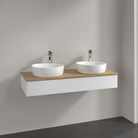 Villeroy & Boch Antao Servantskap med 1 skuff 120x50x19 cm u/lys Hvit Matt/Eik Villeroy & Boch Antao Servantskap med 1 skuff 120x50x19 cm u/lys Hvit Matt/Eik