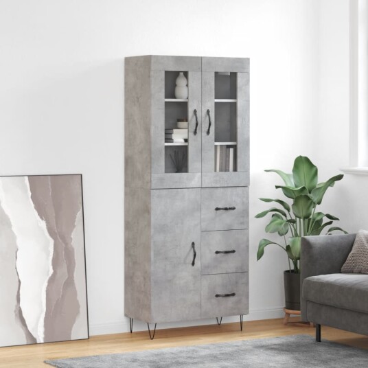 vidaXL Highboard betong grå 69,5x34x180 cm konstruert tre 8720845479237
