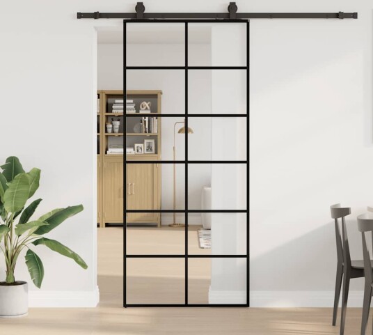vidaXL Skyvedør med monteringssett svart 90x205 cm ESG-glass vidaXL Skyvedør med monteringssett svart 90x205 cm ESG-glass
