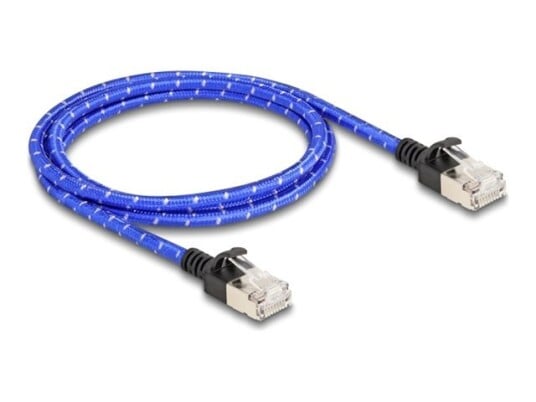 Delock Nettverkskabel Rj-45 Hann Til Rj-45 Hann 1 M 4.1 Mm U/Ftp Cat 6A Uten Hindringer Slank Braided Coating Blå