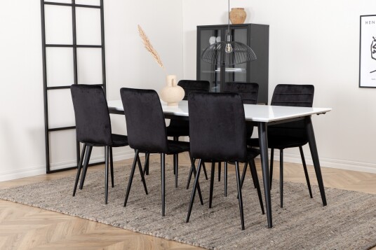 Venture Home Jimmy Spisegruppe 195 cm Rektangulær med 6 Windu Lyx Stoler Sort