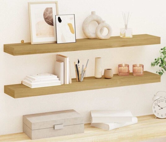 vidaXL Vegghyller 2 stk 90x15x6 cm heltre teak