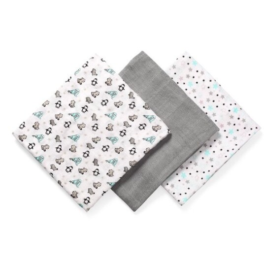 Babyono Musselinkluter / Gulpekluter Organisk Bambus 3 pk Grey Atlantic