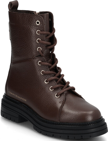 Tommy Hilfiger Th Emboss Grain Leather Boot - Brown - 37