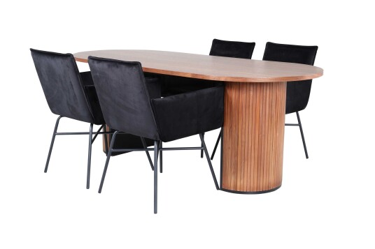 Venture Design Bianca & Petra spisegruppe Svart/natur 4 stoler & bord 200 x 90 cm