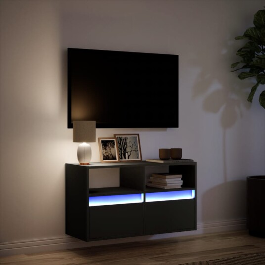  Vegghengt TV-benk med LED svart 80x31x45 cm 8721102968938