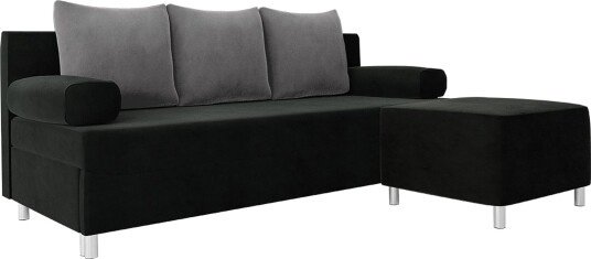 Skatteg Sofa med Puff Svart|Grå