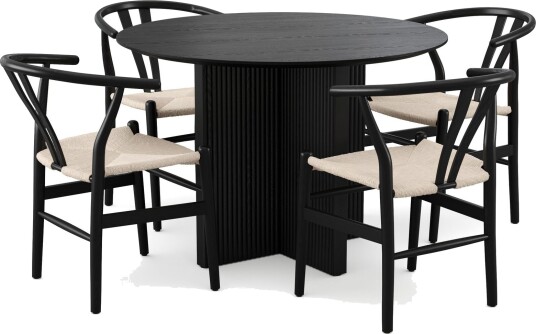 Edda spisegruppe rund 110 cm svart med 4 Dastoori spisestoler Svart