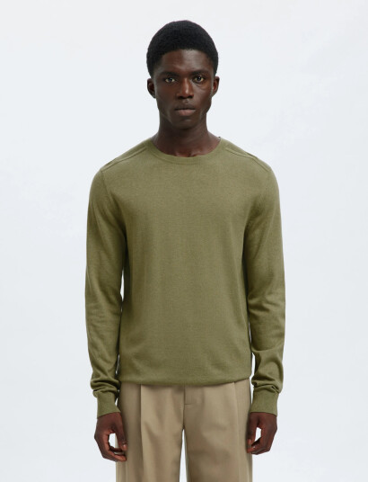 Selected Slhberg Crew Neck Noos - Khaki green - S