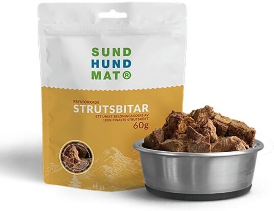 Sund Hundmat Frysetørket Strutsbiter 60G Sund Hundmat Frysetørket Strutsbiter 60G