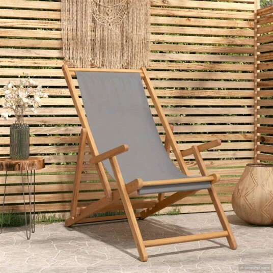 Strandstol Lysegrå Massivt Teaktre