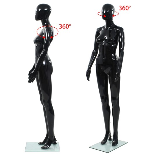 vidaXL Full-body kvinnelig utstillingsdukke med glassbase svart 175 cm vidaXL Full-body kvinnelig utstillingsdukke med glassbase svart 175 cm