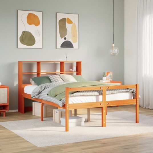  Seng med bokhylle uten madrass voksbrun 160x200 cm heltre 8721158608239