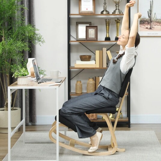 Ergonomisk knestol med ryggstøtte og gyngefunksjon kontorstol / balansestol i svart Ergonomisk knestol med ryggstøtte og gyngefunksjon kontorstol / balansestol i svart