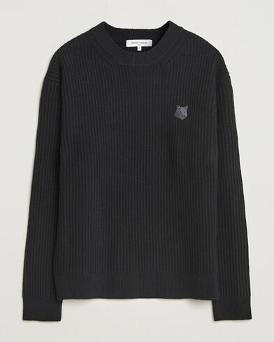 Maison Kitsuné Tonal Fox Head Wool Ribbed Sweater Black Maison Kitsuné Tonal Fox Head Wool Ribbed Sweater Black