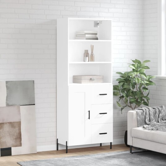 vidaXL Highboard hvit 69,5x34x180 cm konstruert tre 8720845933968