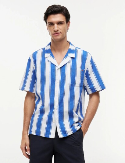 Tommy Hilfiger Woven Bowling Shirt Print Blue S