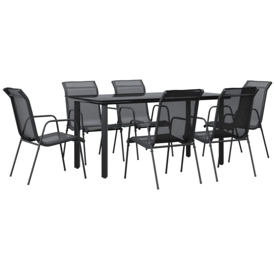 vidaXL Hagespisegruppe 7 deler svart stål og textilene vidaXL Hagespisegruppe 7 deler svart stål og textilene