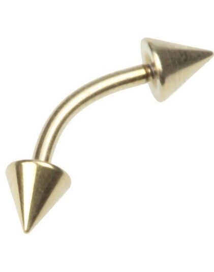 Utgått Banan Gullfarget Øyenbrynspiercing med Spikes Strl 1.2 x 10 mm med 4 mm kule