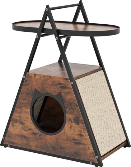 3 i 1 katteskap kattehus & sidebord & nattbord med kattehule og skrapematter