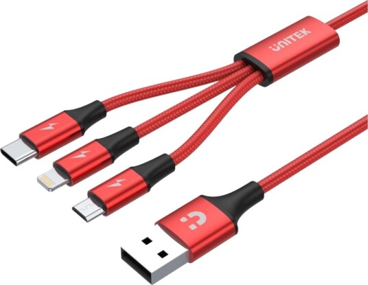 Unitek C4049rd   Data /Strømkabel   Usb Hann Til Micro Usb Type B Lightning Usb C Hann   1.2 M   Svart Rød