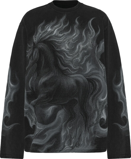 Weekday Oversized Graphic Long Sleeved T Shirt Black S